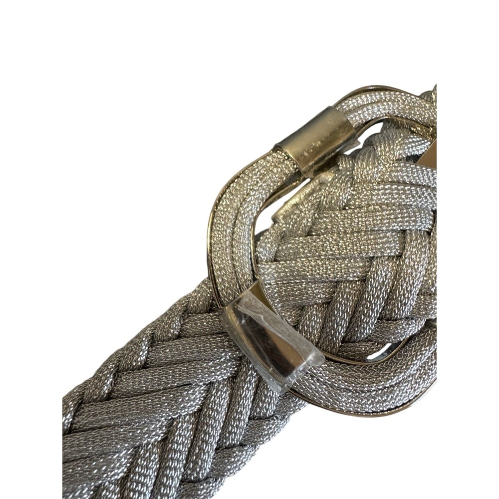 Metallic Silver Braided Belt Woven Adjustable Cord Silver Tone Buckle 43 Inch - Picture 2 of 5